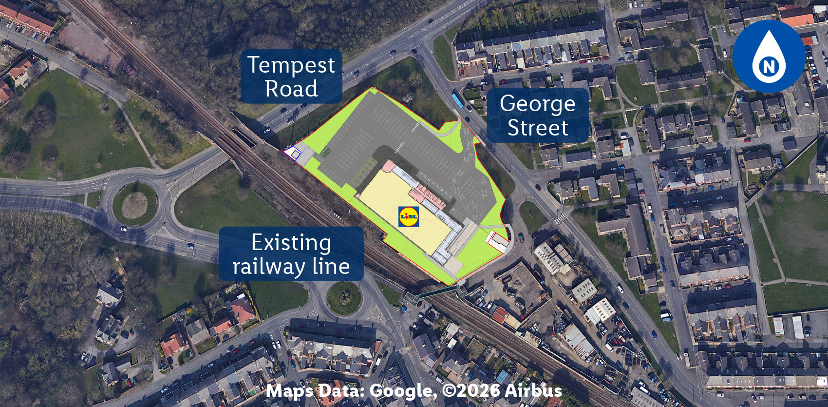 aerial photograph of the site with the proposed store